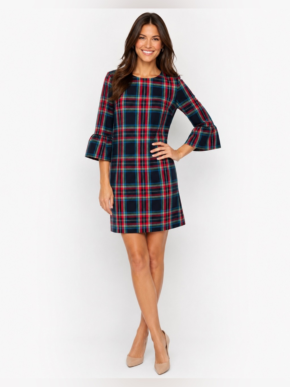 Vineyard Vines Tartan Plaid Shift Dress Bell Ruffle Sleeves Holiday Preppy - 0